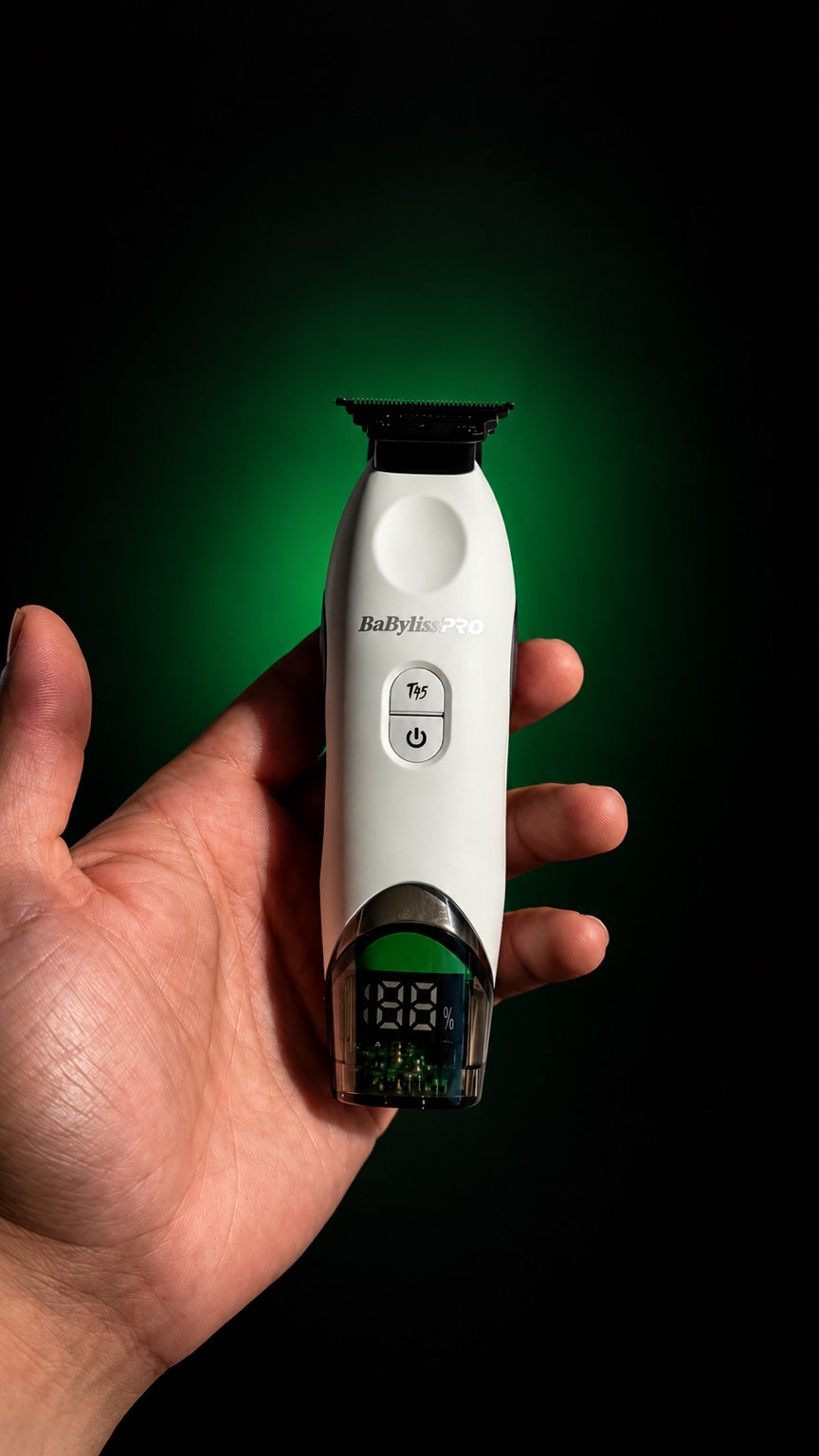 BaBylissPRO x Tomb45 wireless charging trimmer shown in hand