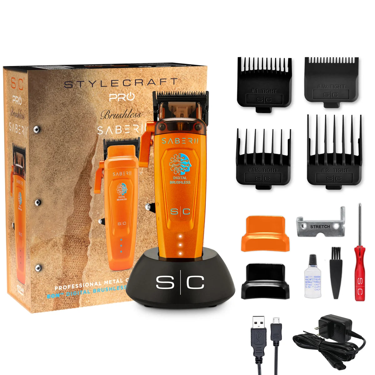 StyleCraft Saber 2 Orange clipper and trimmer bundle
