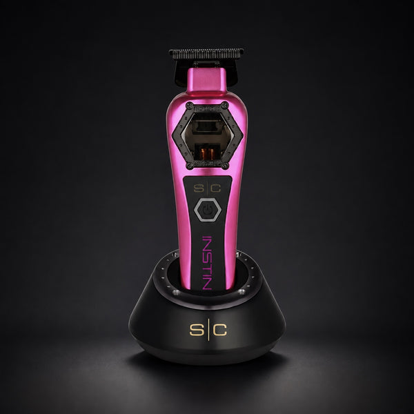 StyleCraft Instinct Metal Trimmer in pink with charging stand